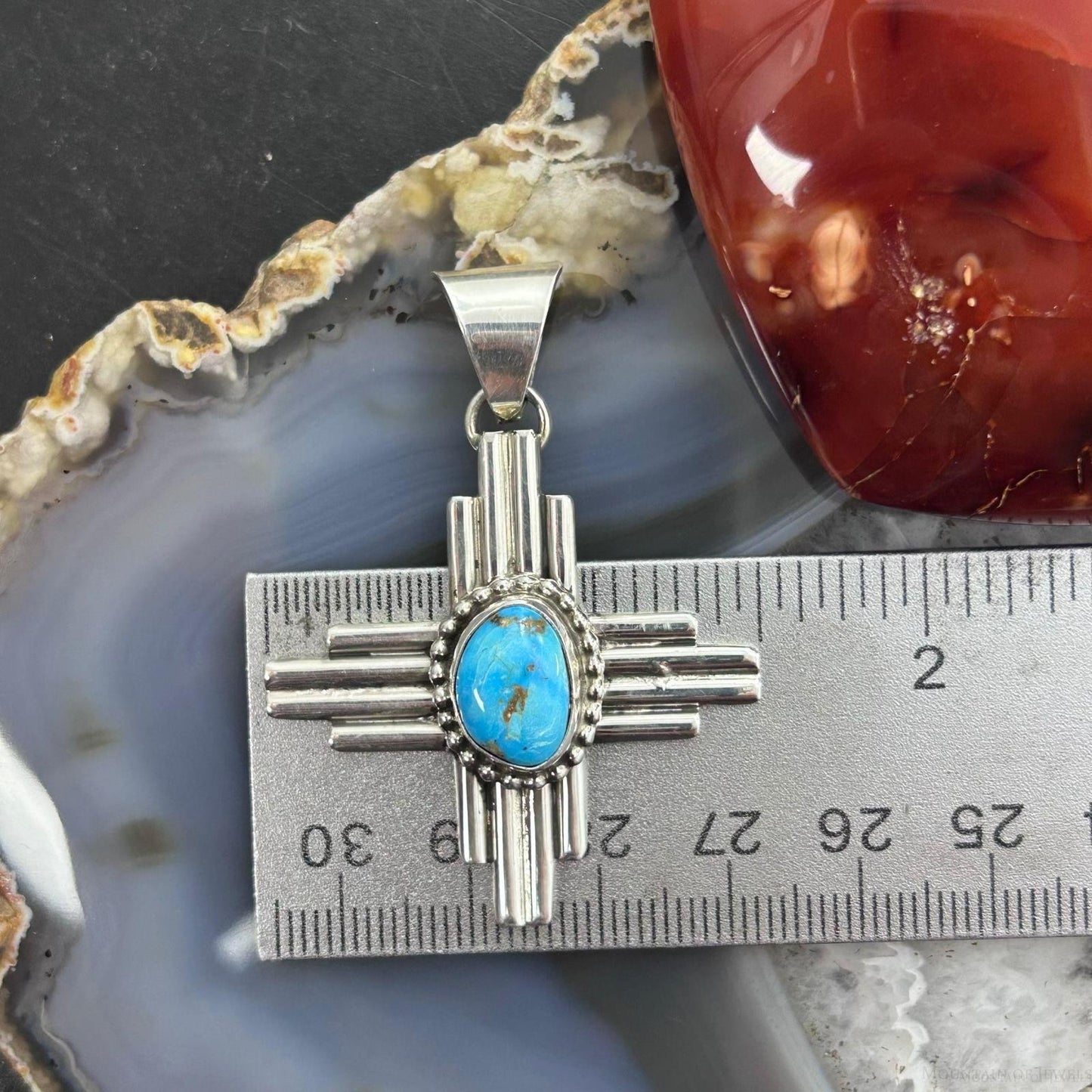 Priscilla Apache Native American Sterling Silver Turquoise Zia Unisex Pendant
