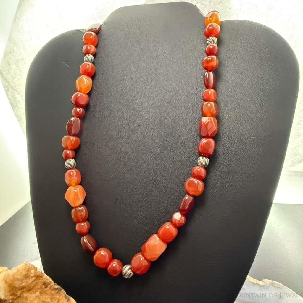 Carolyn Pollack Sterling Silver Carnelian & 9 Swirl Beads 23"-26" Necklace For Women