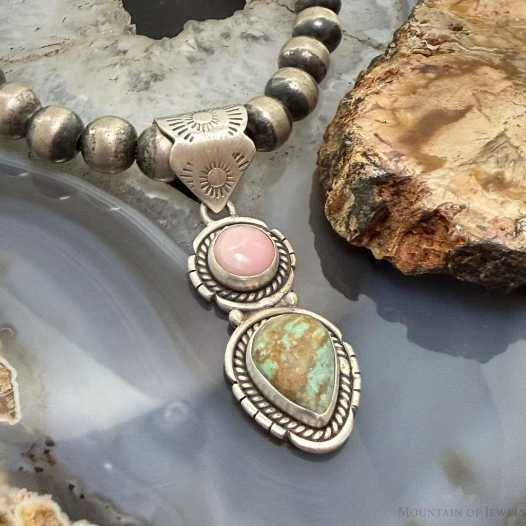 Sterling Silver Southwestern Style Pink Conch & Turquoise Pendant For Women #3