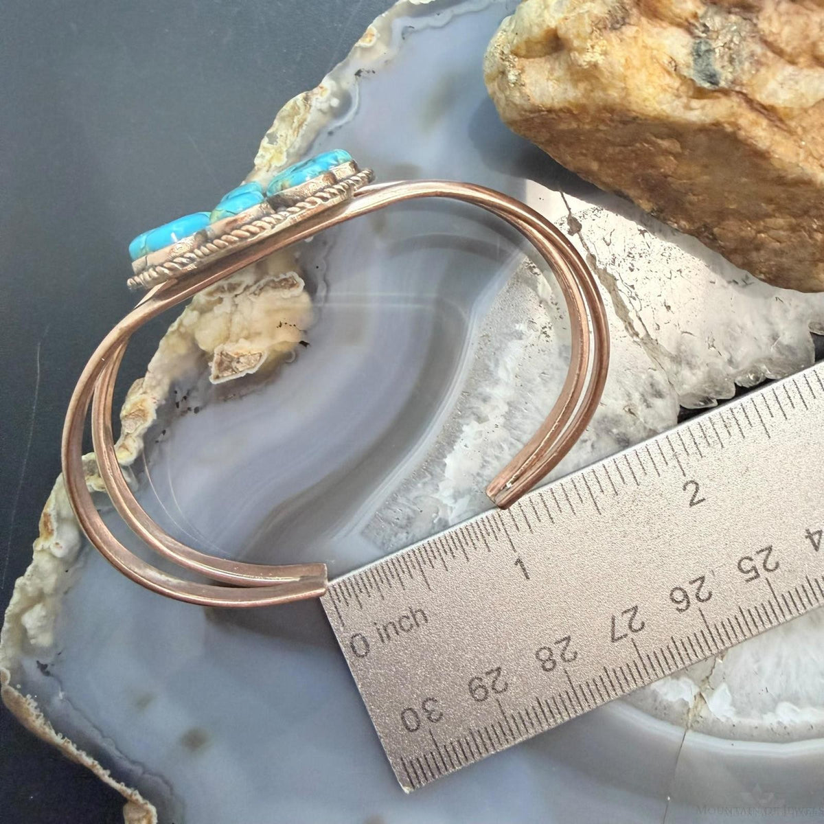 Copper Southwestern Style Teardrop Mohave Turquoise Cluster Bracelet For Women
