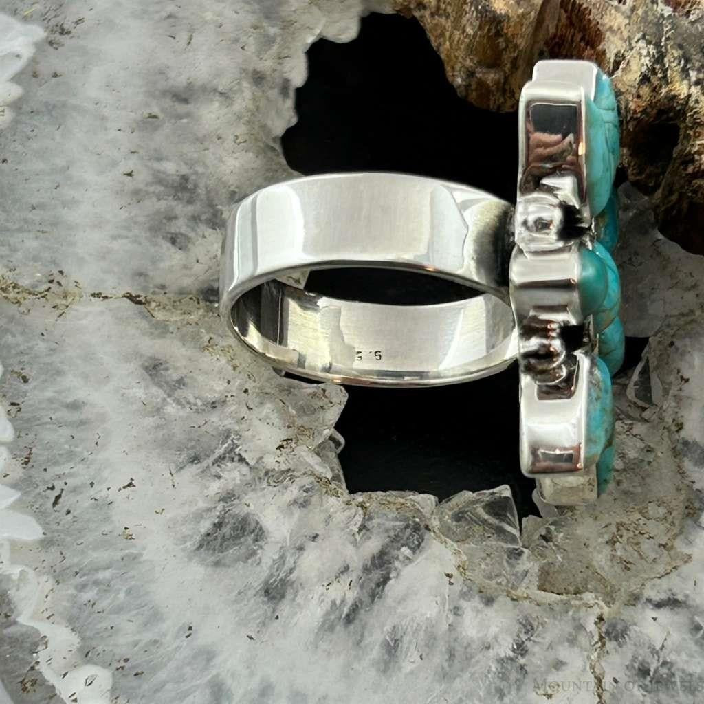 Sterling Silver Southwestern Style Mohave Turquoise Cluster Ring Size 7 For Women