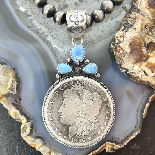Genuine 1896 90% Morgan Silver Dollar Coin Golden Hill Turquoise Unisex Pendant