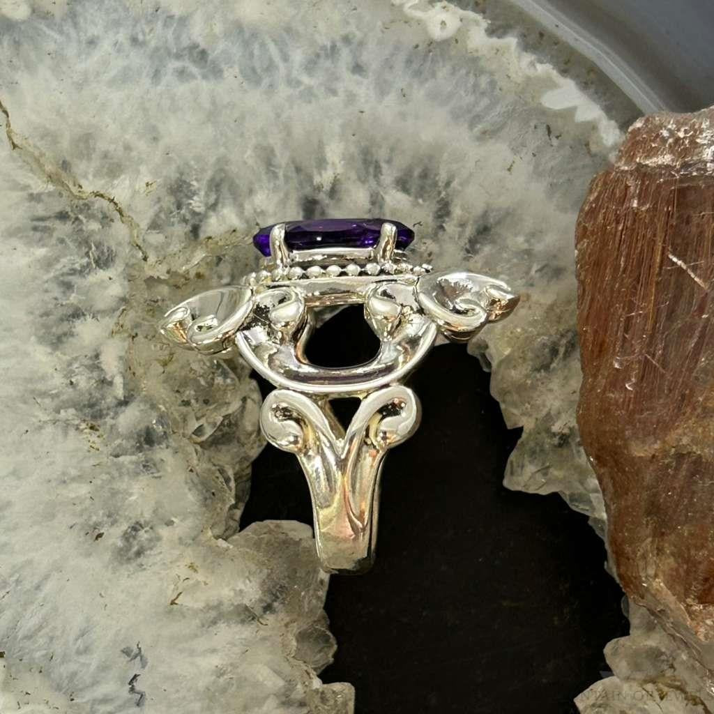 Carolyn Pollack Sterling Silver Faceted Amethyst Decorated Ring Size 6, 9 For Women