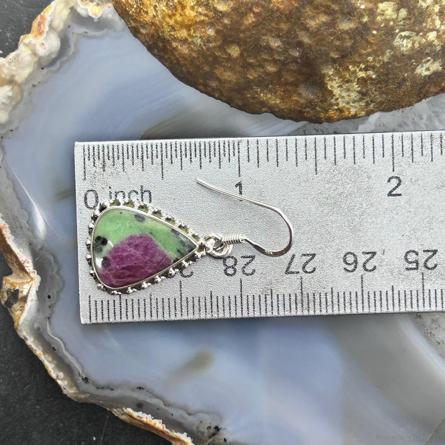 Sterling Silver Southwestern Style Teardrop Ruby Zoisite Dangle Earrings For Women