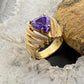 Vintage 10K Yellow Gold Heart Shape Amethyst Ring Size 6.5 For Women