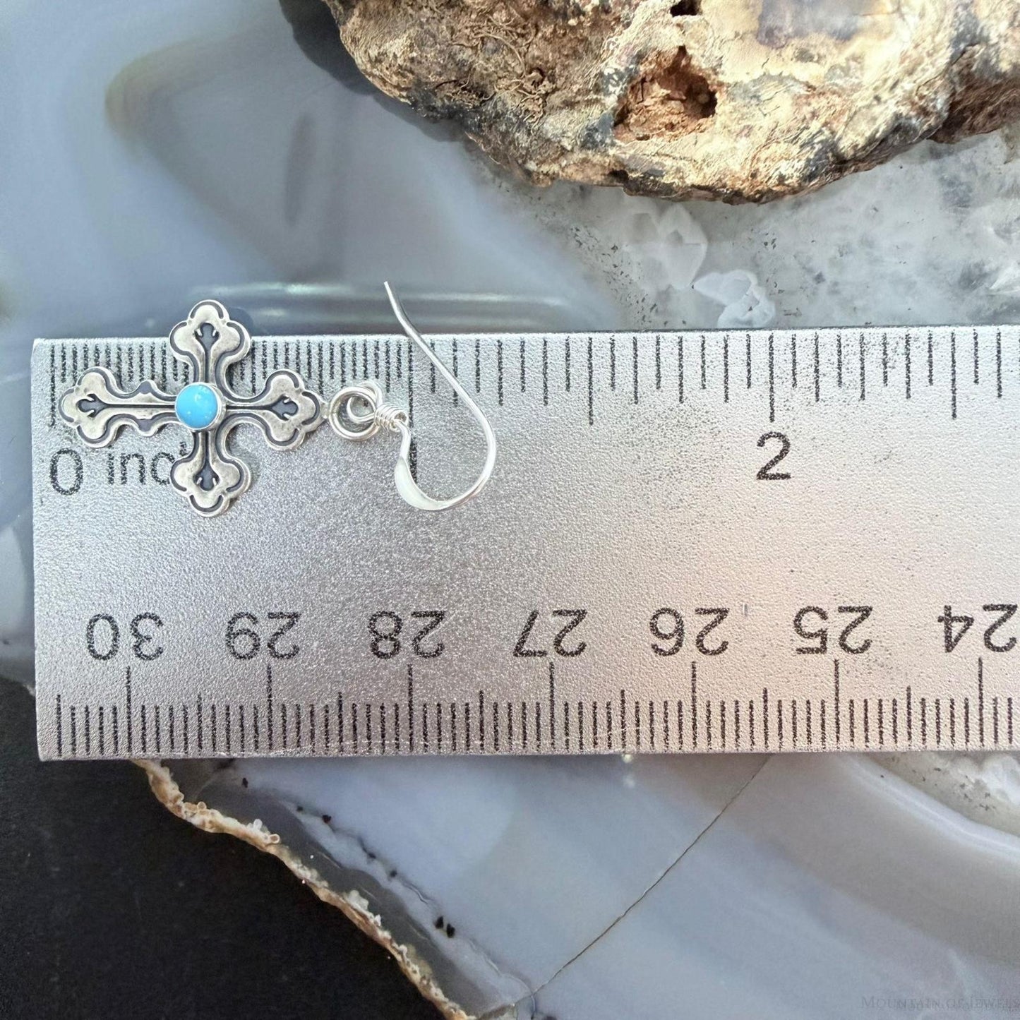 Sterling Silver Southwestern Style Turquoise Cross Dangle Earrings For Women