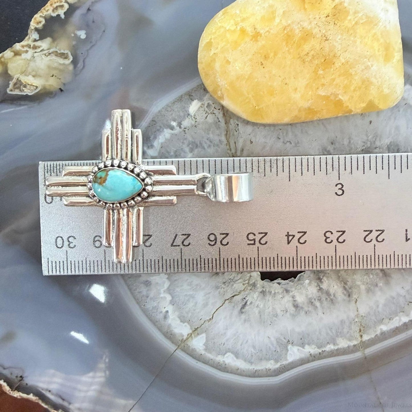 Sterling Silver Southwestern Style Teardrop Mohave Turquoise Unisex Zia Pendant