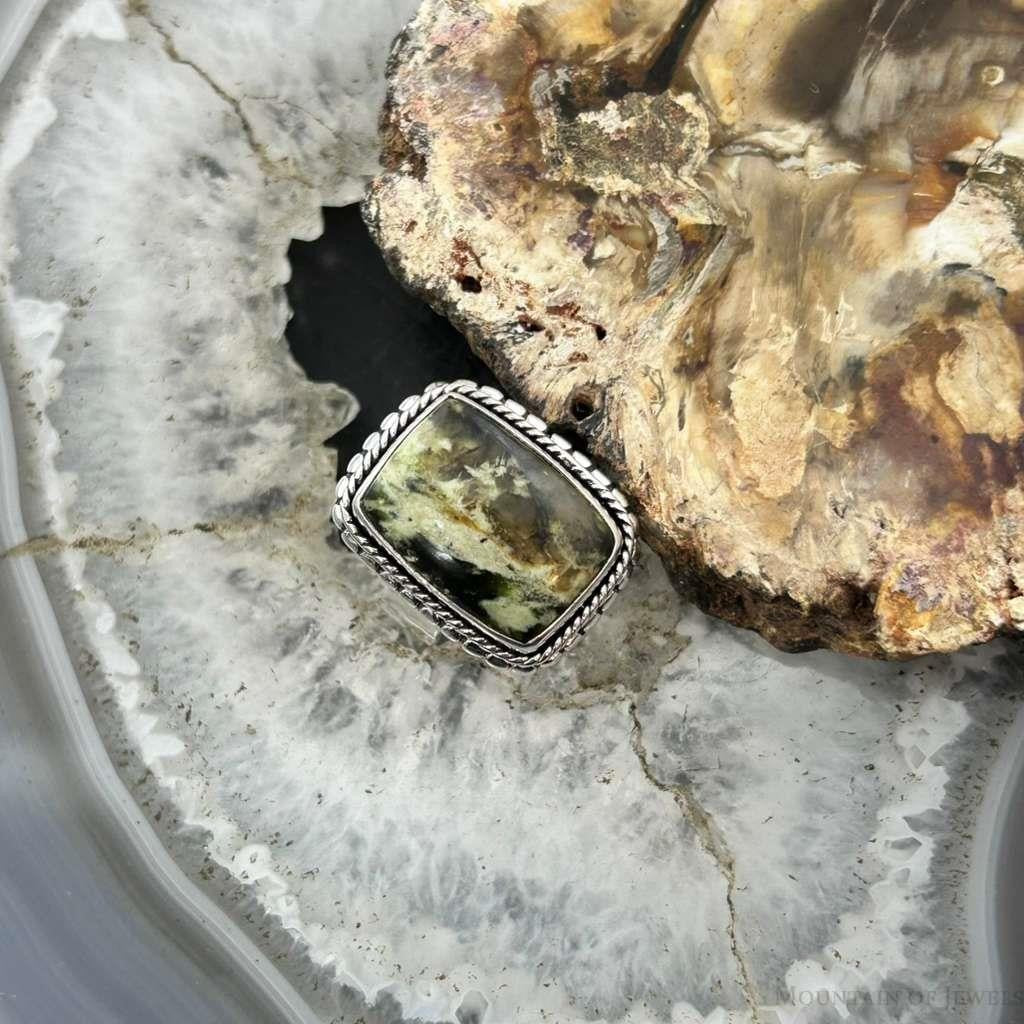 Sterling Silver Southwestern Style Rectangle Chrome Chalcedony Bar Ring Size 6.5 For Women