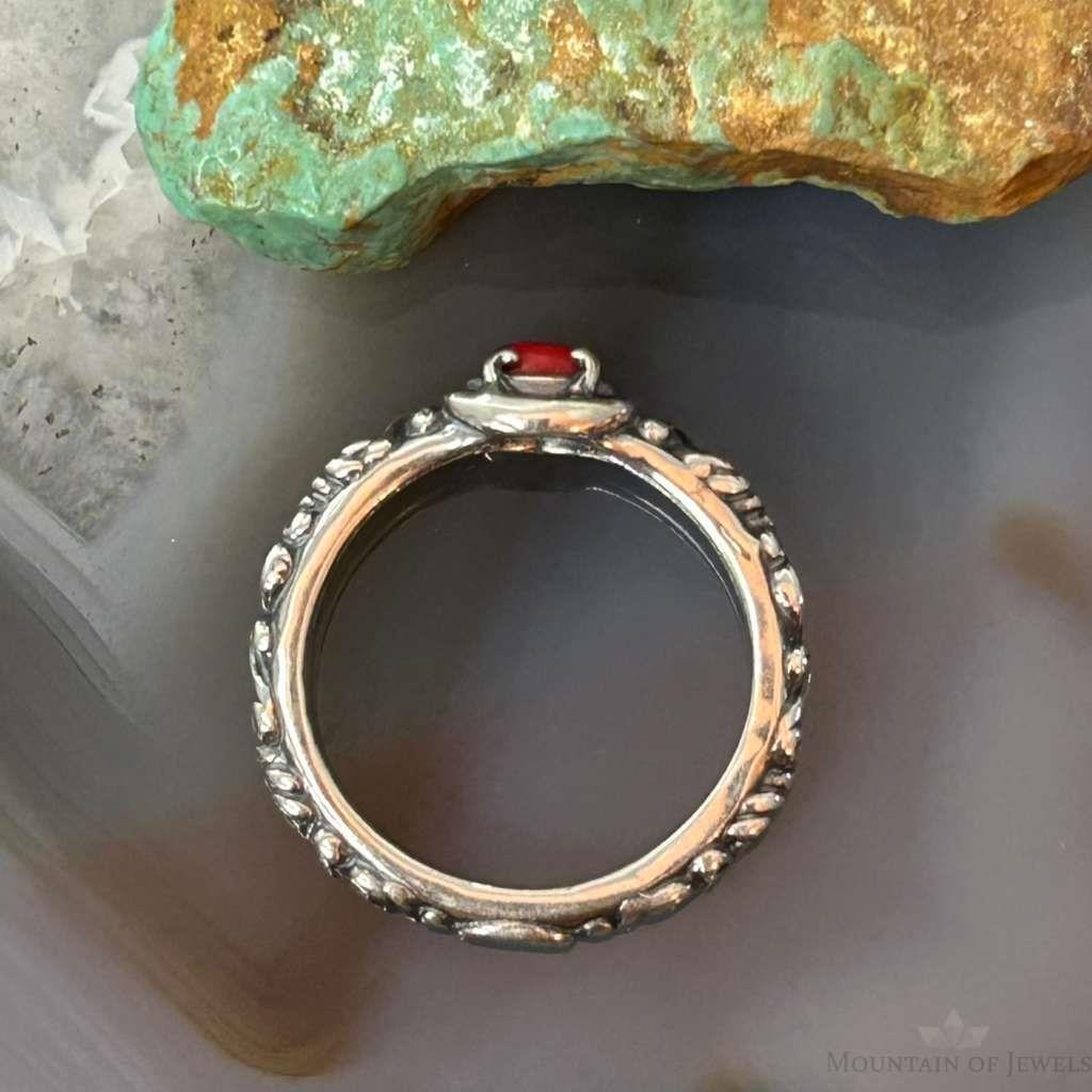 Carolyn Pollack Sterling Silver Oval Red Jasper Decorated Slim Ring For Women