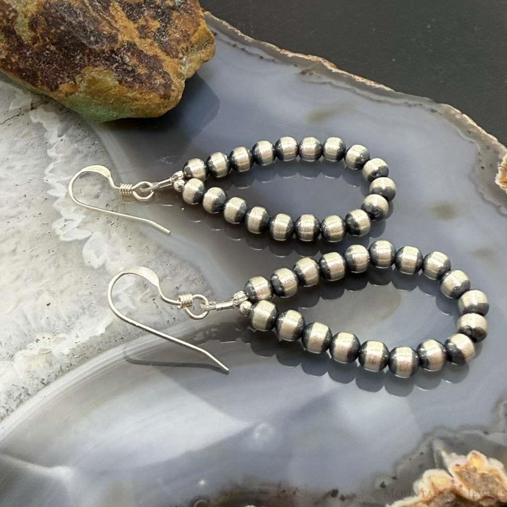 Sterling Silver Southwestern Style 4mm Navajo Pearl Bead Hoop Earrings For Women