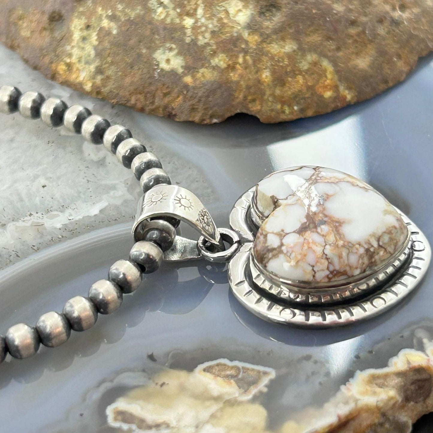 Sterling Silver Southwestern Style Wild Horse Decorated Heart Pendant For Women #1