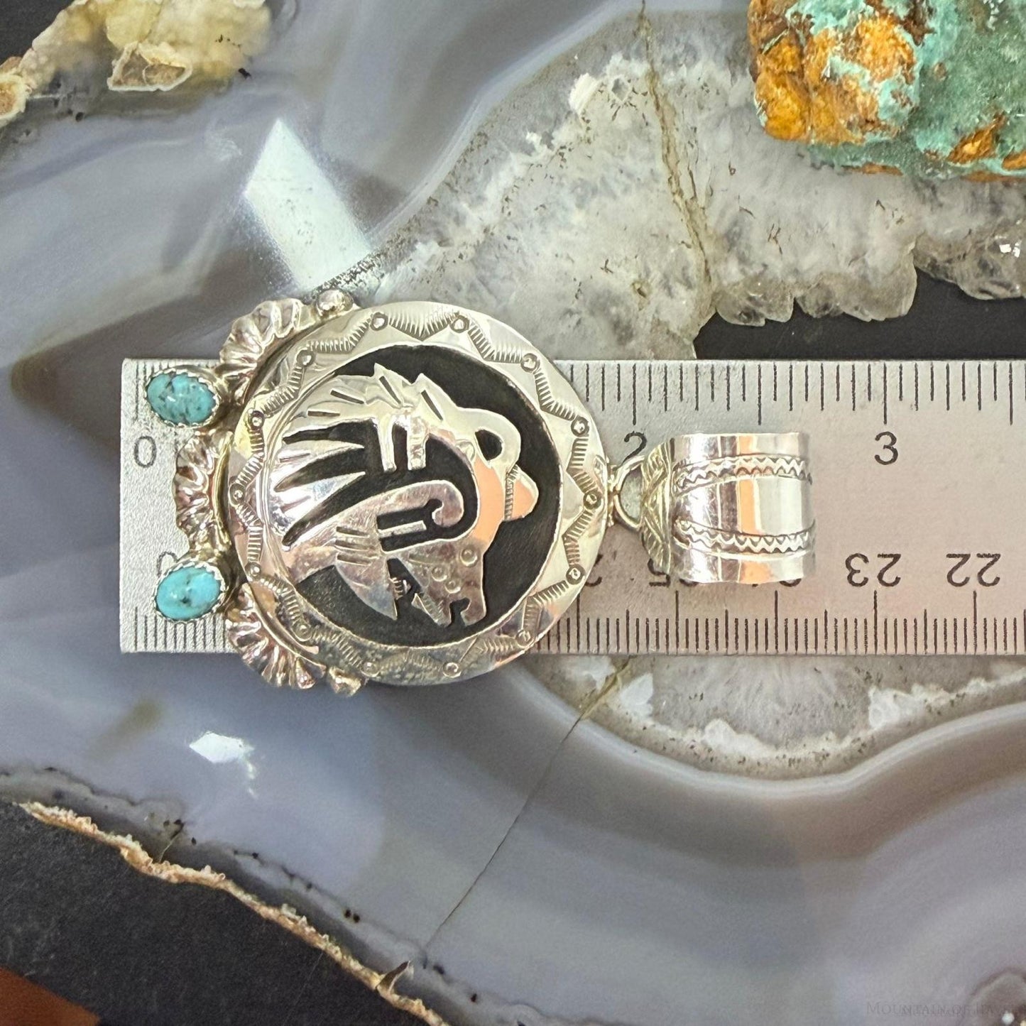 Alonzo Mariano Native American Sterling Silver Overlay Fetish Bear w/Turquoise Unisex Pendant