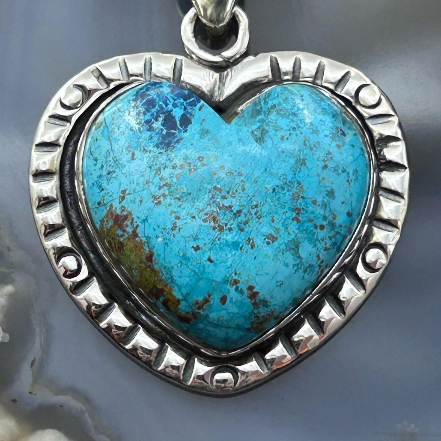 Sterling Silver Southwestern Style Chrysocolla Decorated Heart Pendant For Women