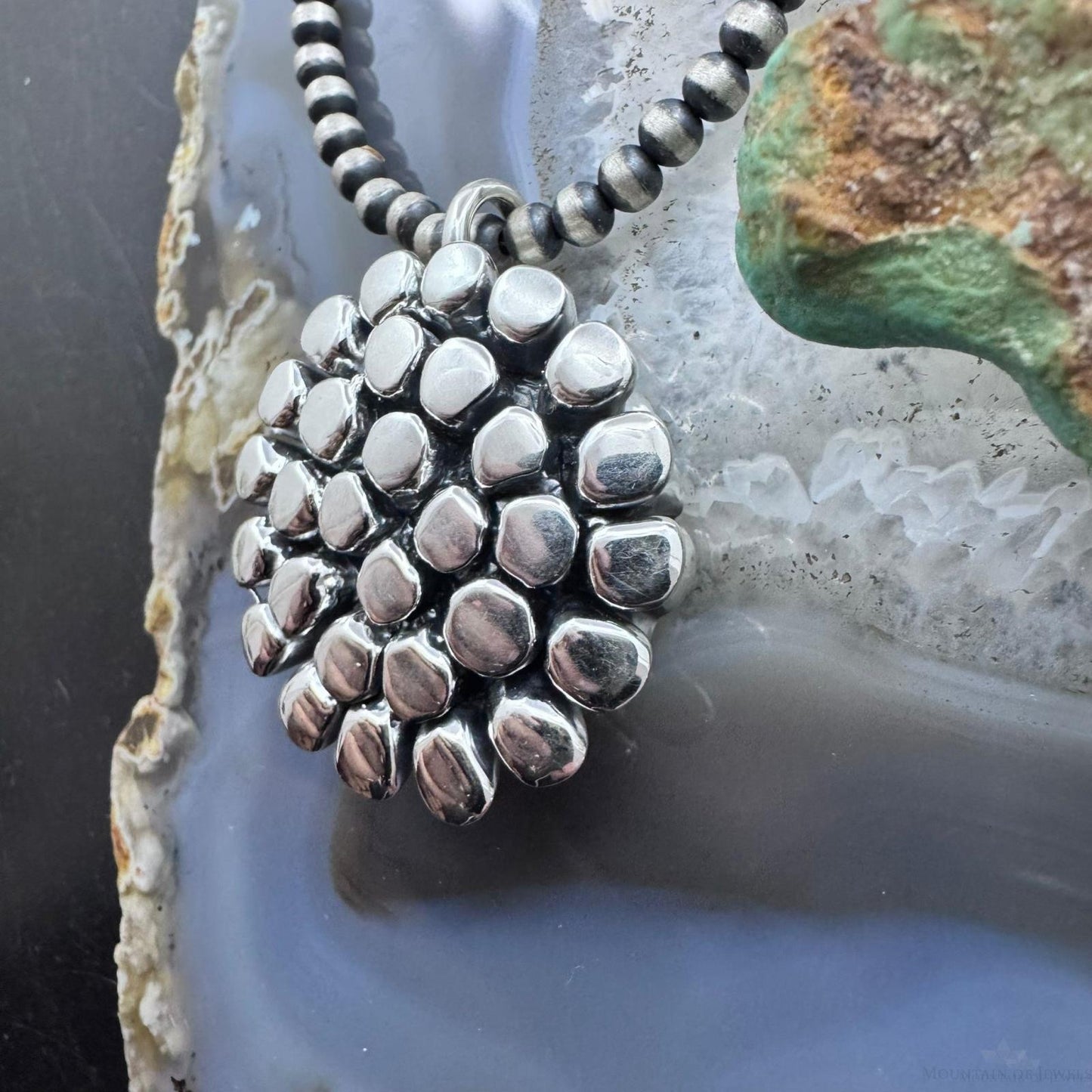 Sterling Silver Fashion Electroform Rounded Petals Flower Pendant- Taxco Mexico