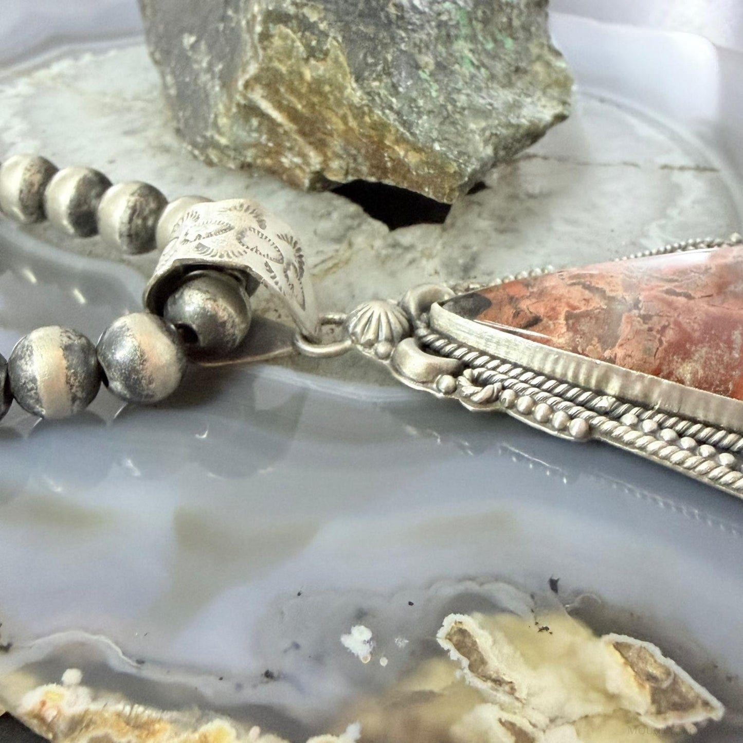 Sterling Silver Southwestern Style Triangle Dendritic Jasper & Turquoise Pendant For Women