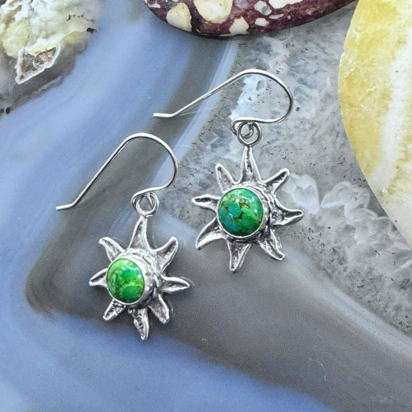 Sterling Silver Turquoise Flower Dangle Earrings For Women