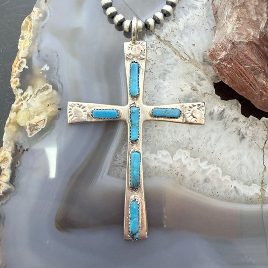 Cecilia Iule Vintage Native American Sterling Silver Turquoise Unisex Cross Pendant