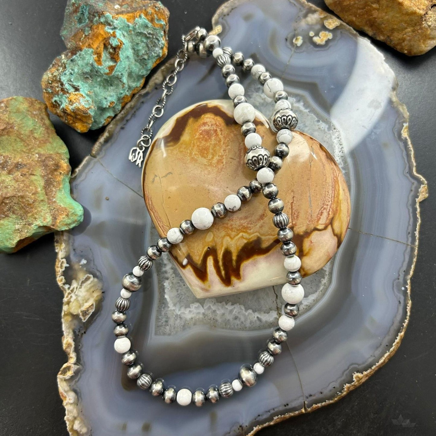 Carolyn Pollack Sterling Silver 5mm-10mm with Howlite Beads 16"-18" Necklace For Women