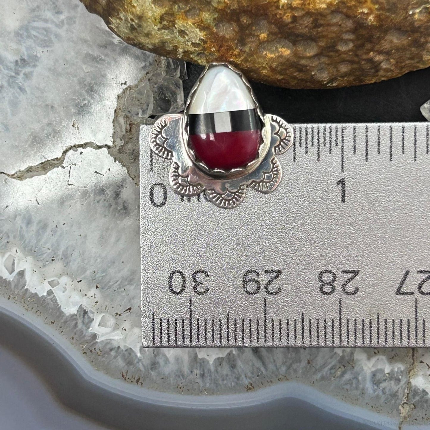 Clifton Aguilar Sterling Silver Teardrop Multistone Inlay Stud Earrings For Women #1