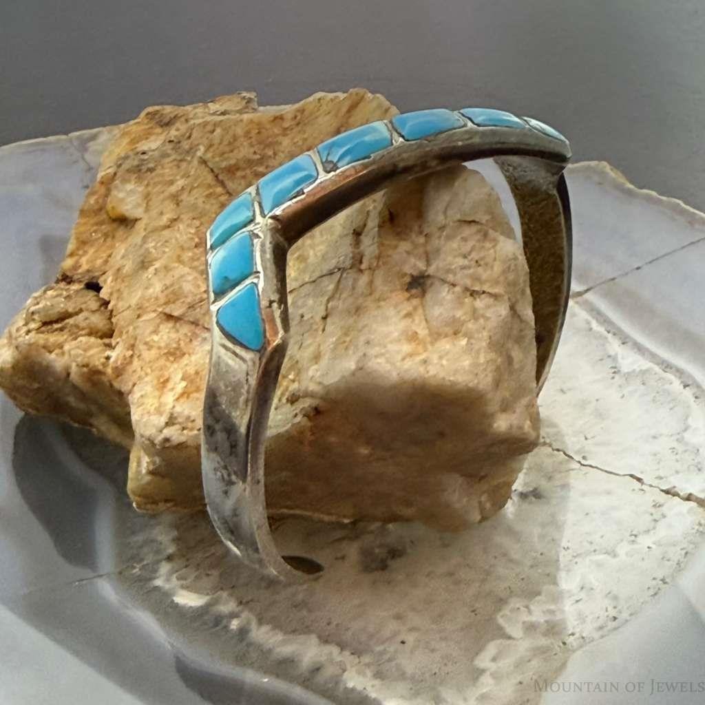 Vintage Native American Silver Inlay Turquoise Zigzag Bracelet For Women
