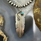 Chris Charley Native American Sterling Turquoise Dot Feather Unisex Pendant