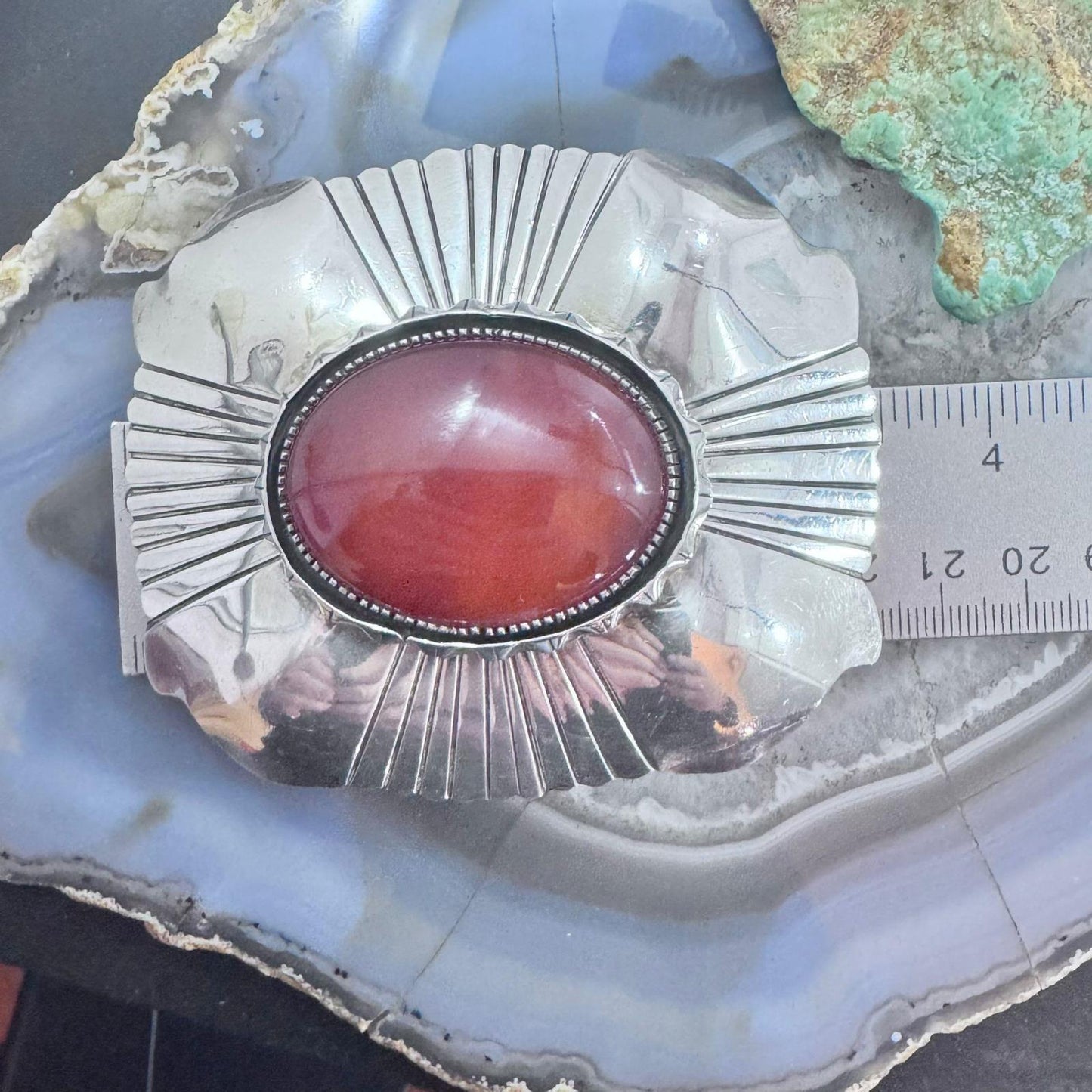 Vintage P. Attakai Native American Sterling Silver Carnelian Belt Buckle For Men