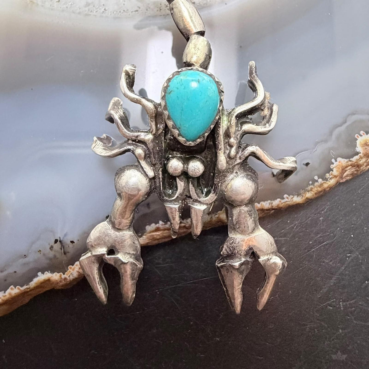 Frank Valdez Native American Sterling Silver Scorpion w/Navajo Pearl Unisex Necklace