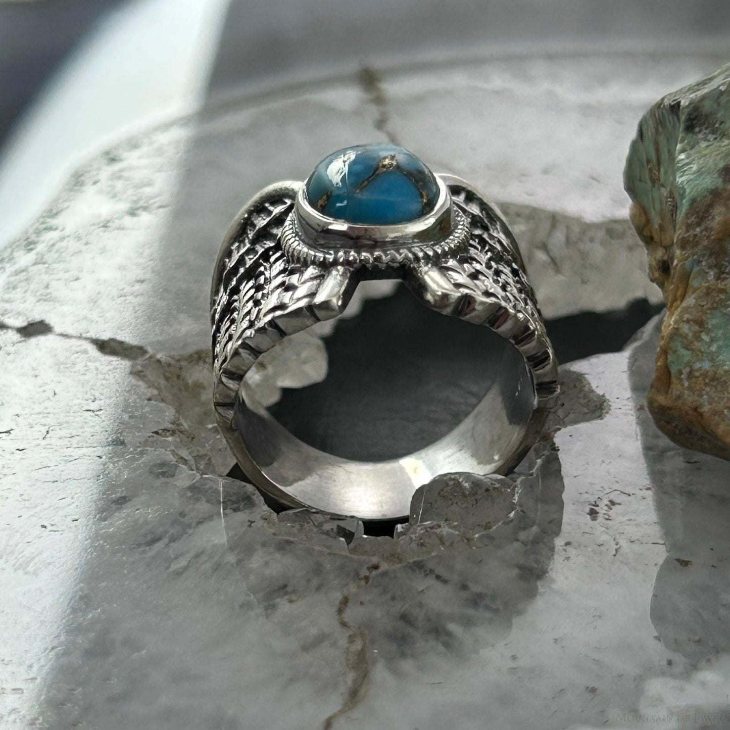 Sterling Silver Southwestern Style Copper Turquoise Wing Ring Size 7 For Women
