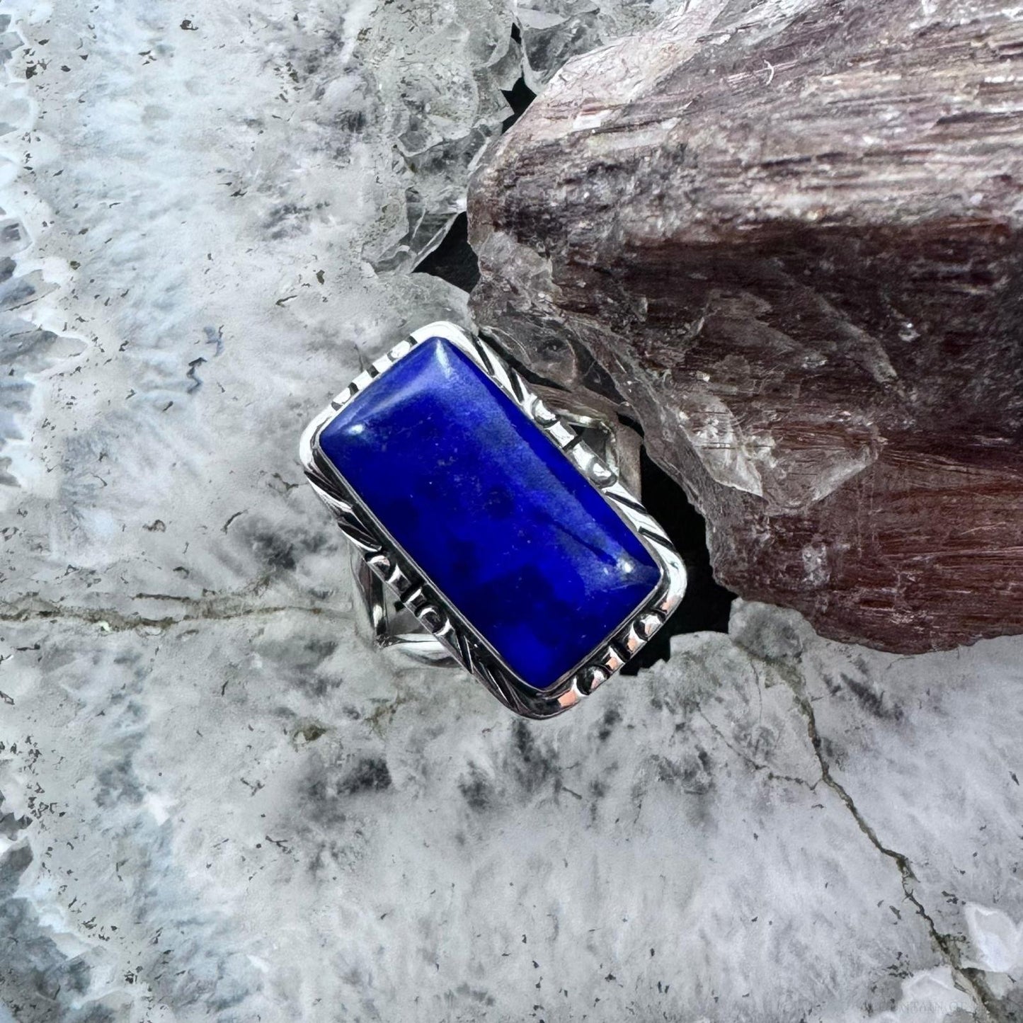 Native American Sterling Silver Lapis Bar Ring Size 6.25 For Women