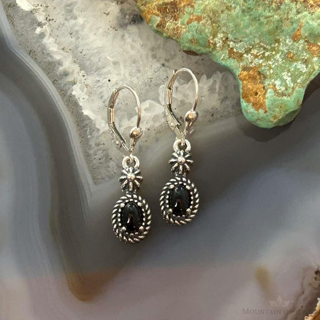 Carolyn Pollack Sterling Silver Onyx Decorated Dangle Earrings For Women