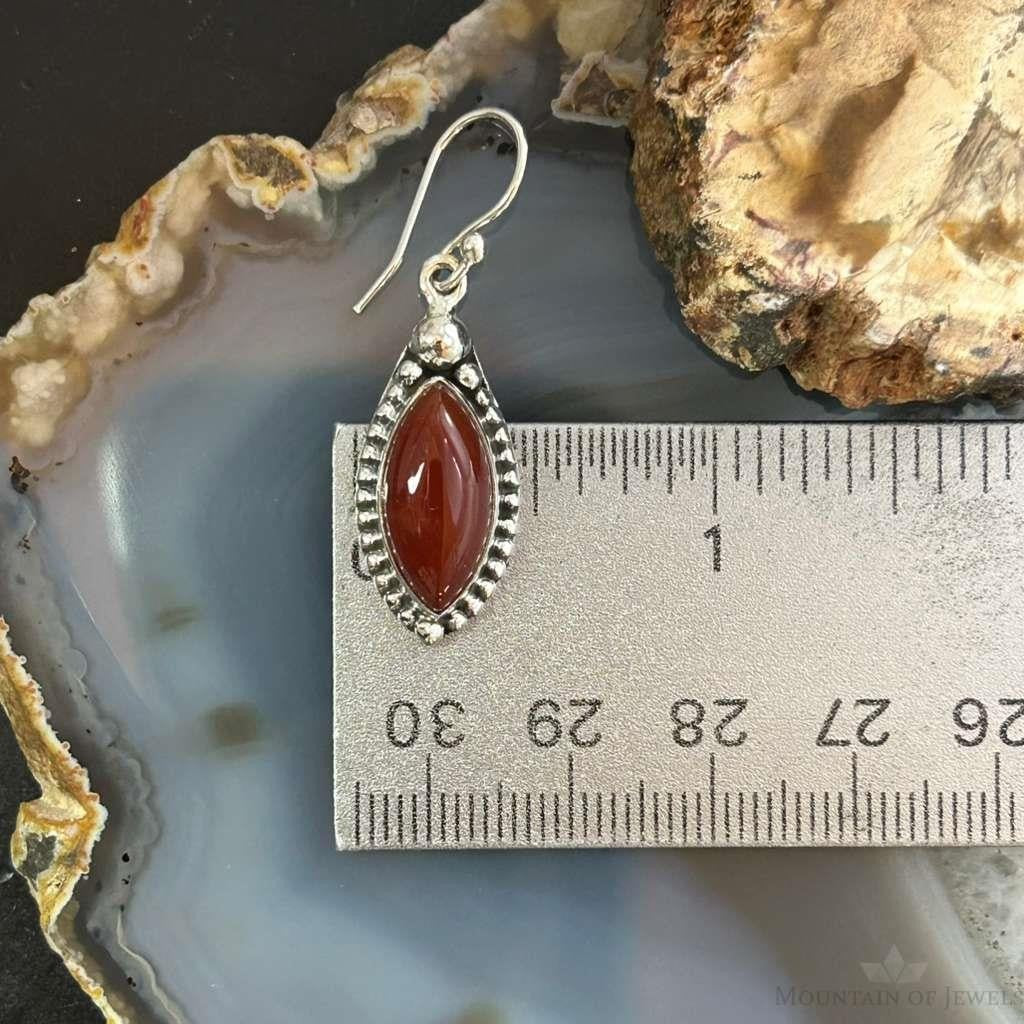 Sterling Silver Southwestern Style Marquise Carnelian Dangle Earrings For Women