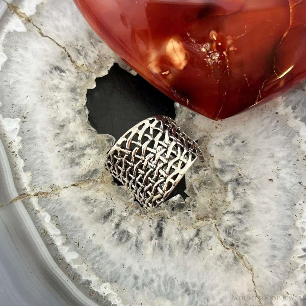 Sterling Silver Open Weave Tapered Fashion Band Ring For Women