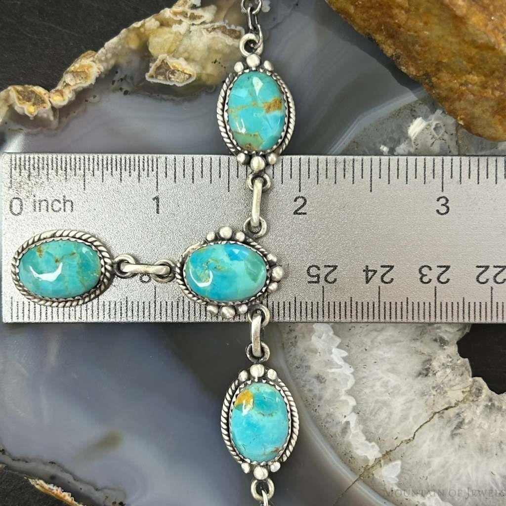 Sterling Silver Southwestern Style Mohave Turquoise Lariat 18"-20" Necklace For Women