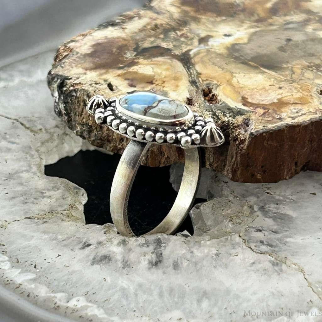Sterling Silver Southwestern Style Oval Golden Hill Turquoise Adjustable Ring  For Women #11