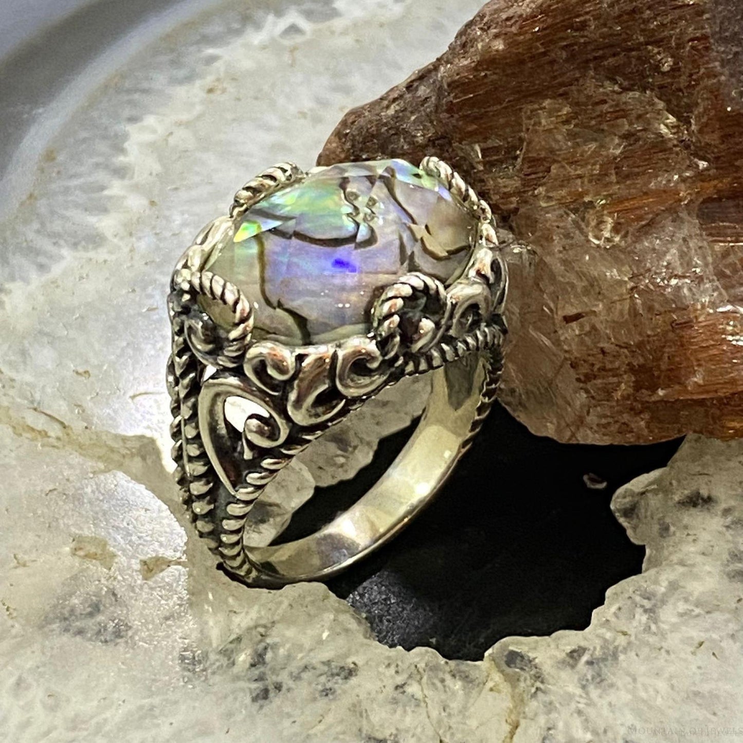 Carolyn Pollack Sterling Oval Abalone & Crystal Quartz Doublet Ring For Women