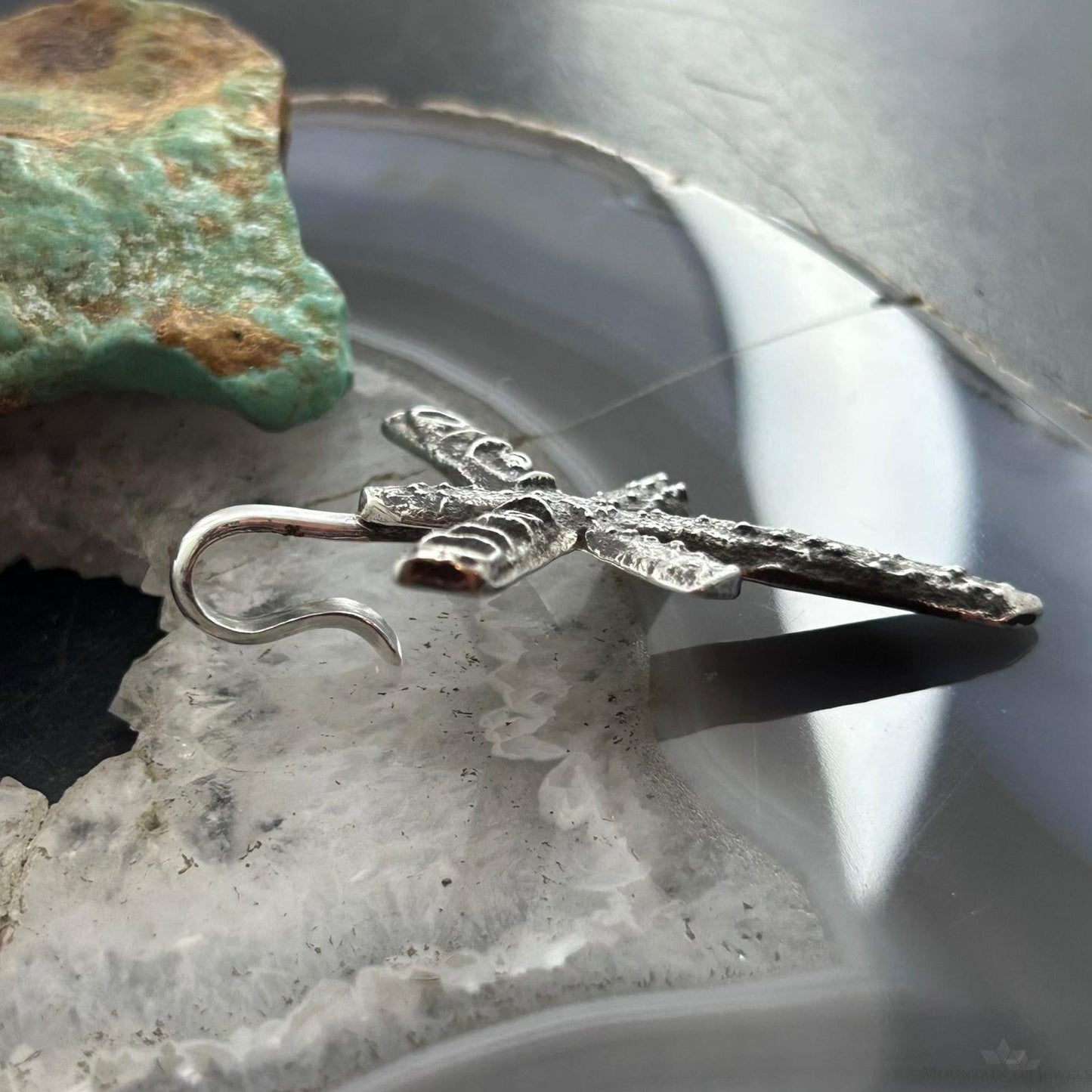 Cheyenne Custer Native American Sterling Silver Tufa Cast Dragonfly Unisex Pendant