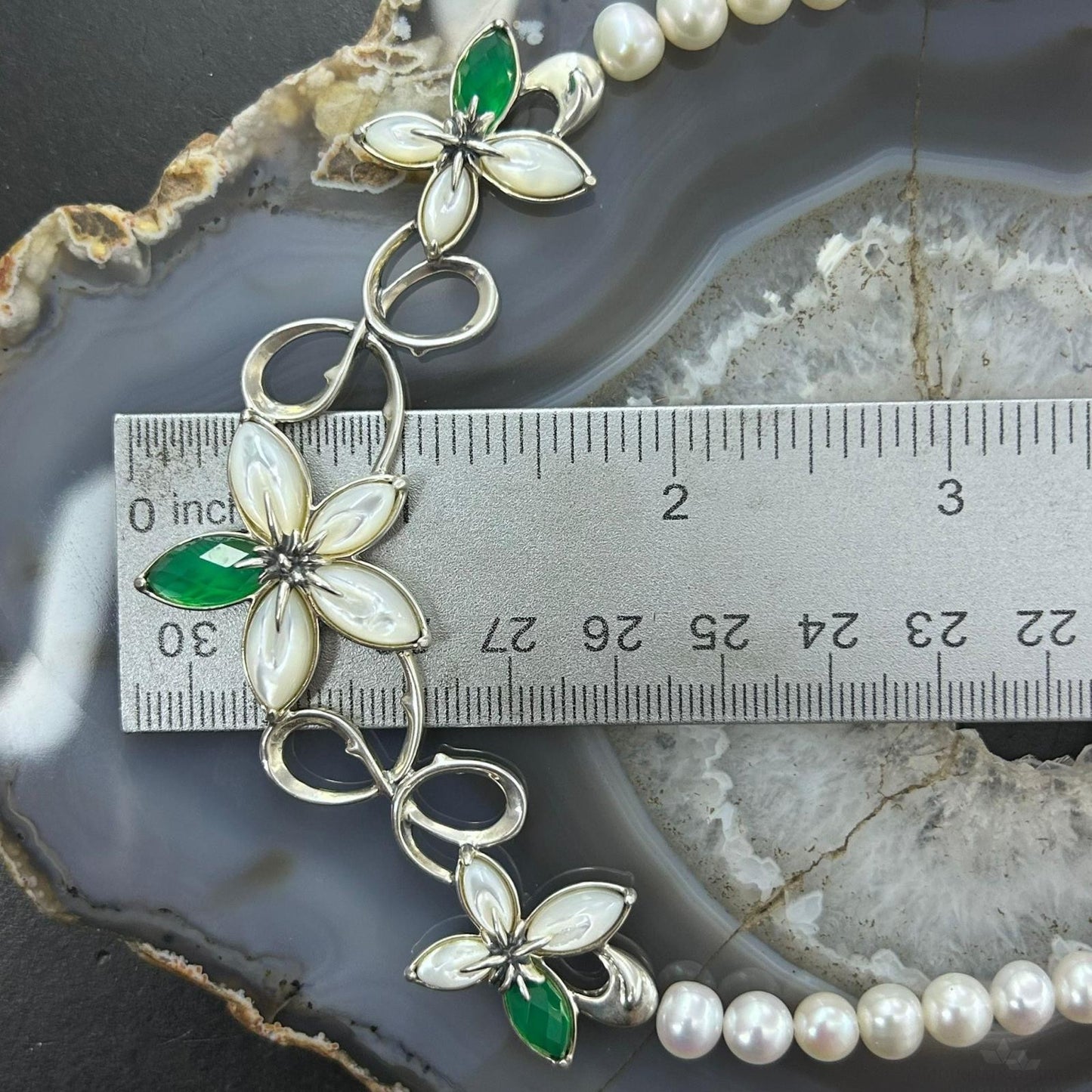 Carolyn Pollack Sterling Silver Freshwater Pearl and Floral 16"-18" Necklace For Women
