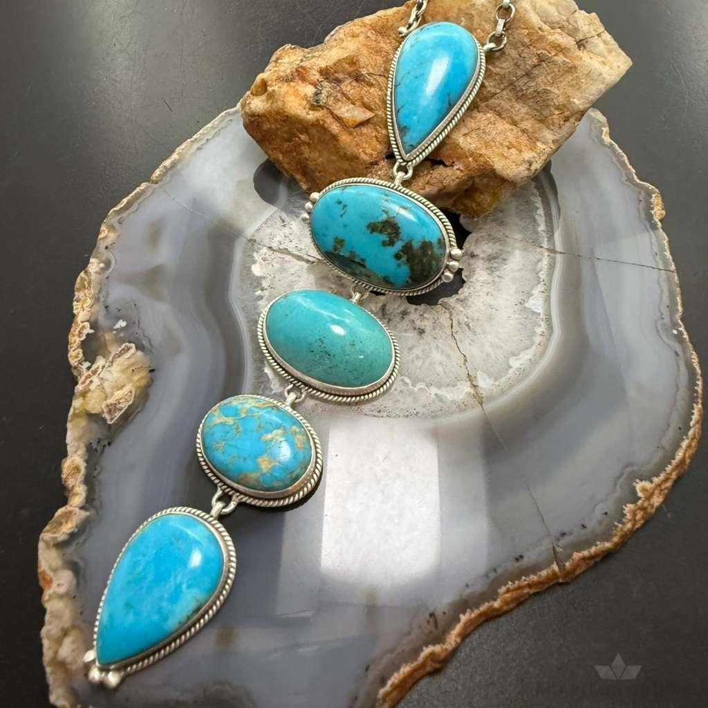 Sterling Silver Southwestern Style Kingman Turquoise 32" Necklace For Women #1