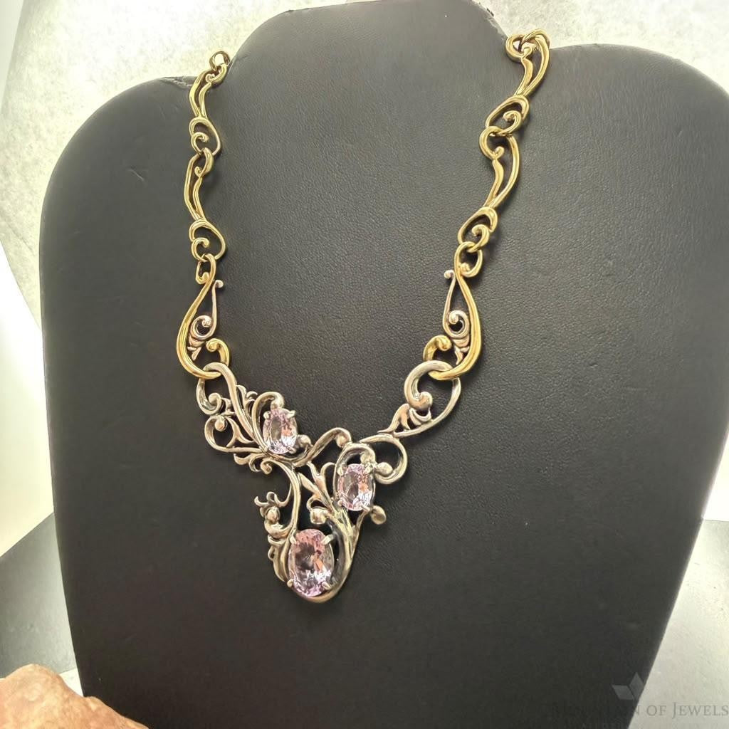 Carolyn Pollack Sterling Silver & Brass Faceted Amethyst 19.5" Swirl Decorated Necklace For Women