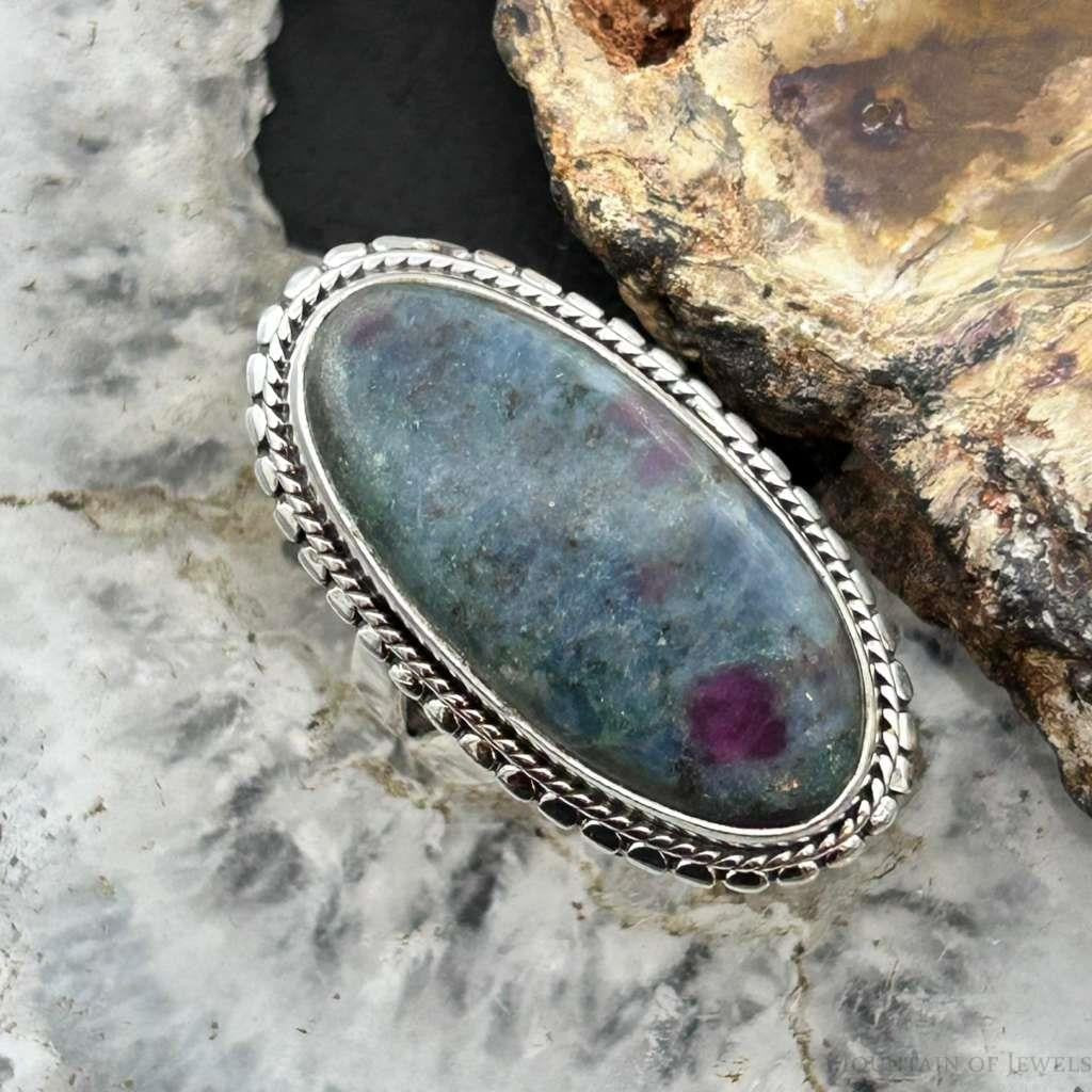 Sterling Silver Southwestern Style Oval Stichtite Ring Size 7 For Women