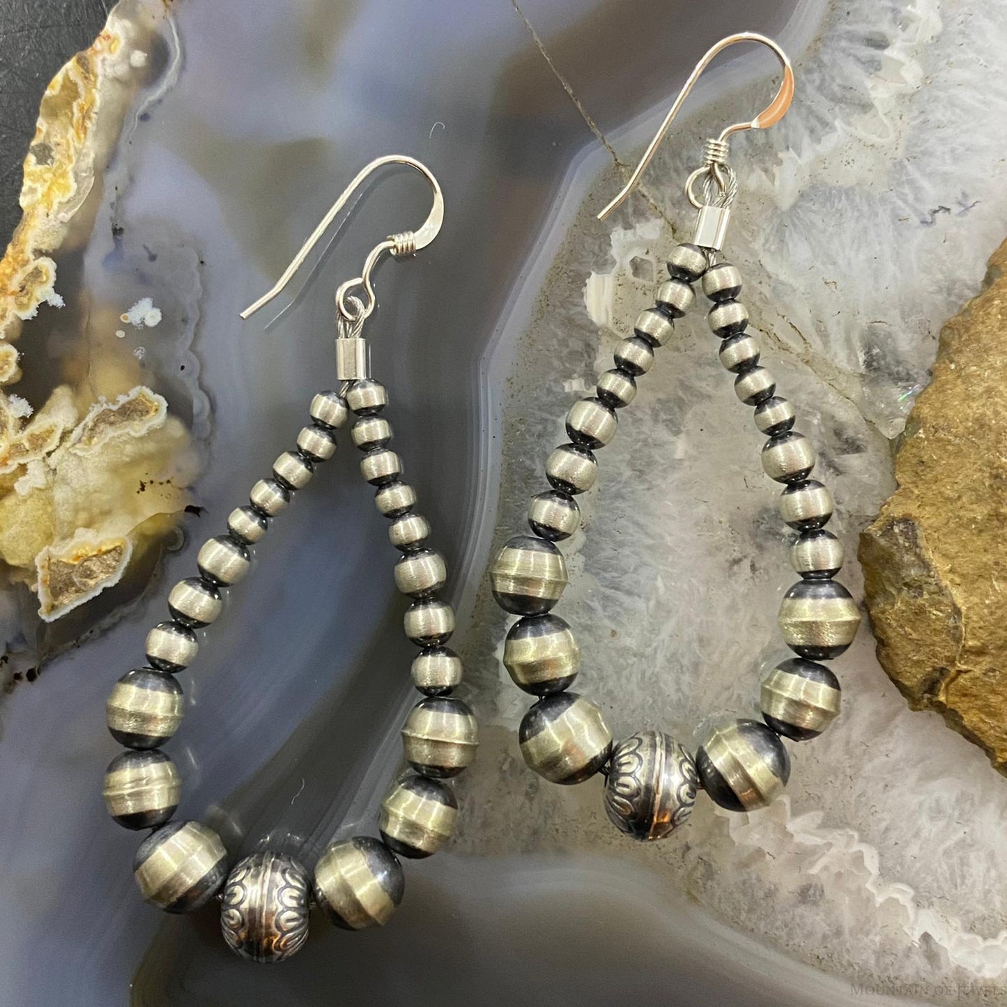Navajo Pearl Bead Graduated 3-7 mm Sterling Hoop Dangle Earrings For Women