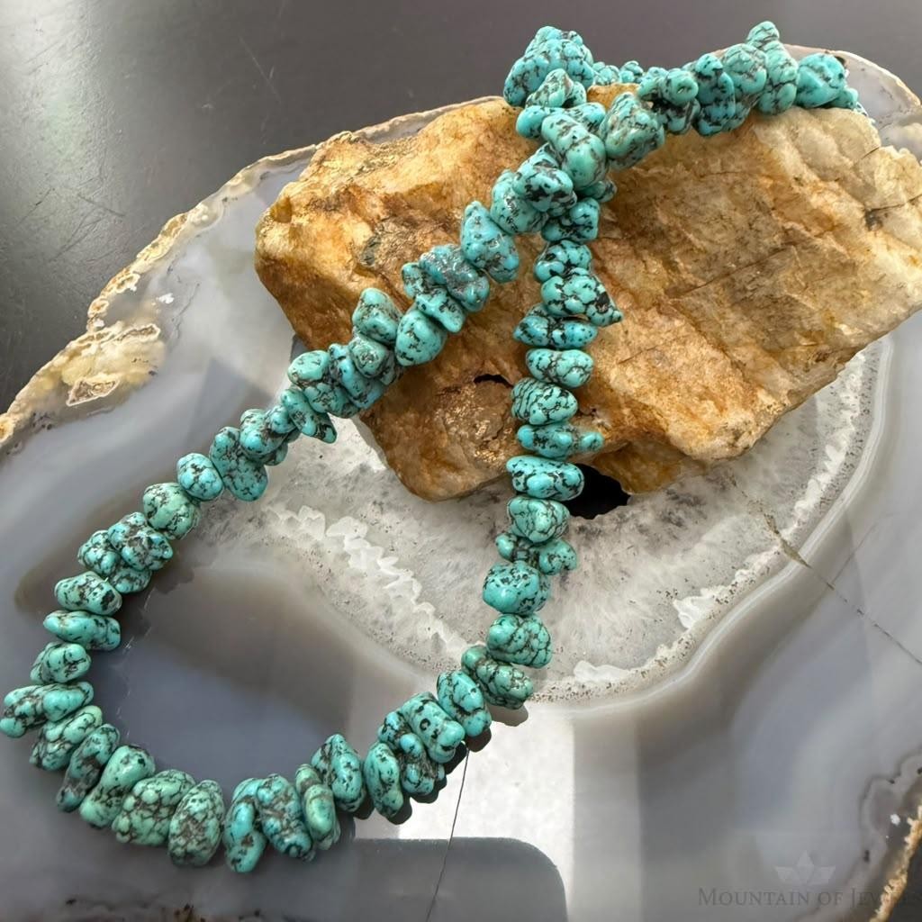 Vintage Native American Natural Nugget Turquoise Beads 18" Necklace For Women