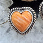 Native American Sterling Silver Orange Spiny Oyster Heart Post Earrings For Women