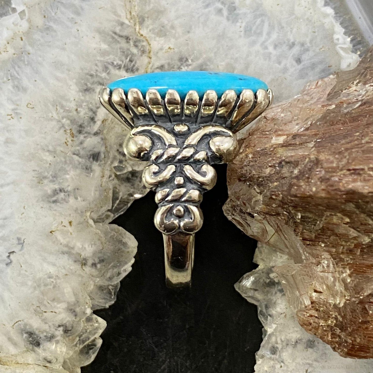 Carolyn Pollack Southwestern Style Sterling Silver Oval Blue Turquoise Decorated Ring For Women