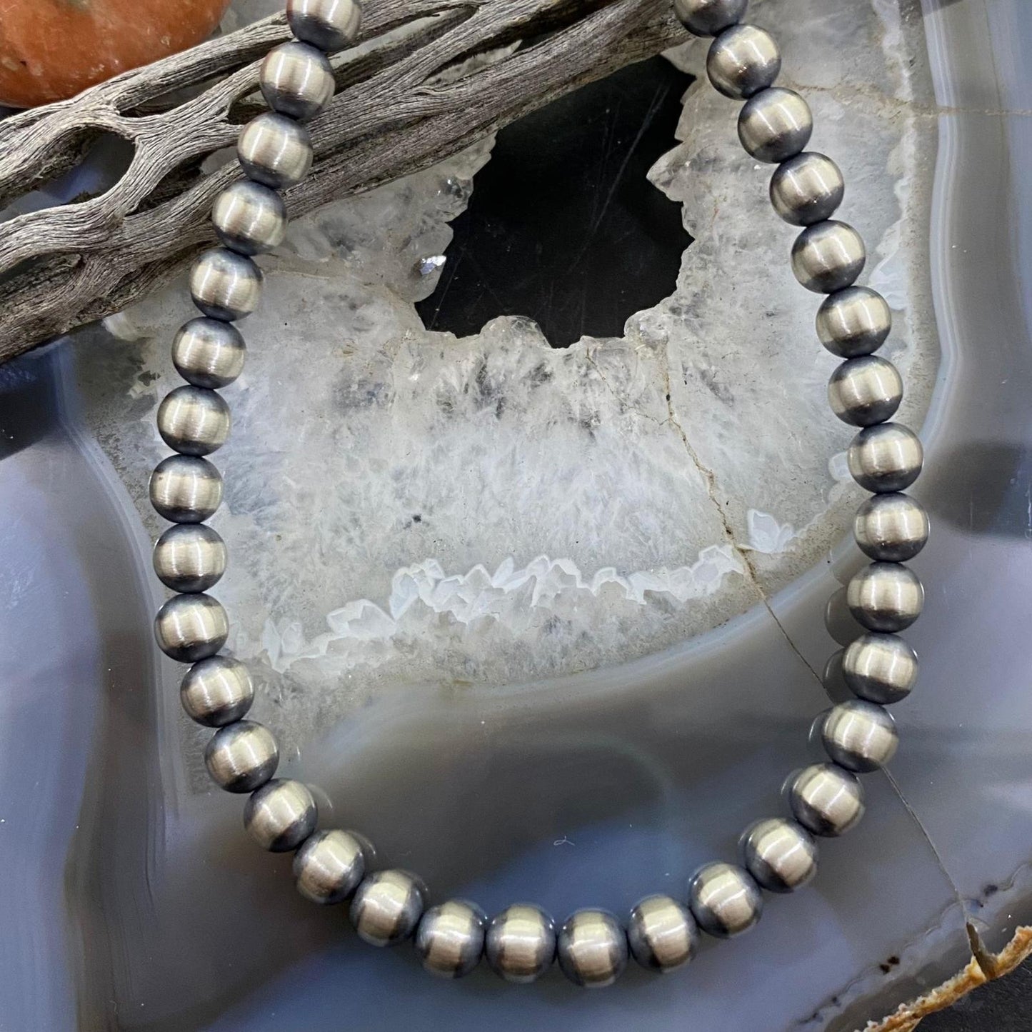 Navajo Pearl Beads 6 mm Sterling Silver Necklace Length 16" For Women