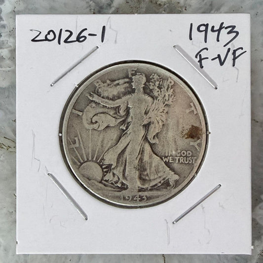 1943 US Walking Liberty Half Dollar 90% Silver F-VF #20126-1