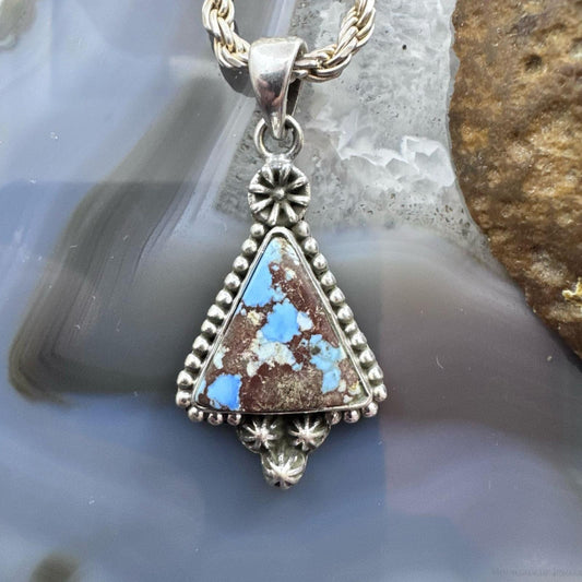 Sterling Silver Southwestern Style Triangle Golden Hill Turquoise Decorated Pendant For Women