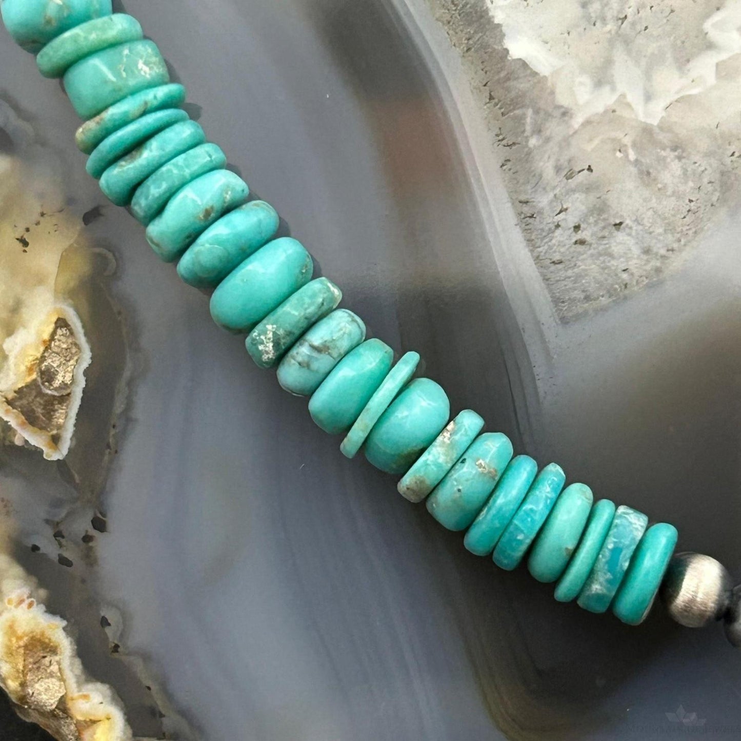 Sterling Silver Southwestern Style Turquoise Beads & Sterling Beads 18"-20" Necklace For Women