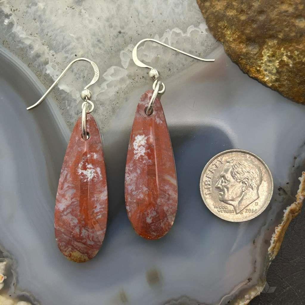 Sterling Silver Teardrop Plum Moss Agate Slab Dangle Earrings For Women #536