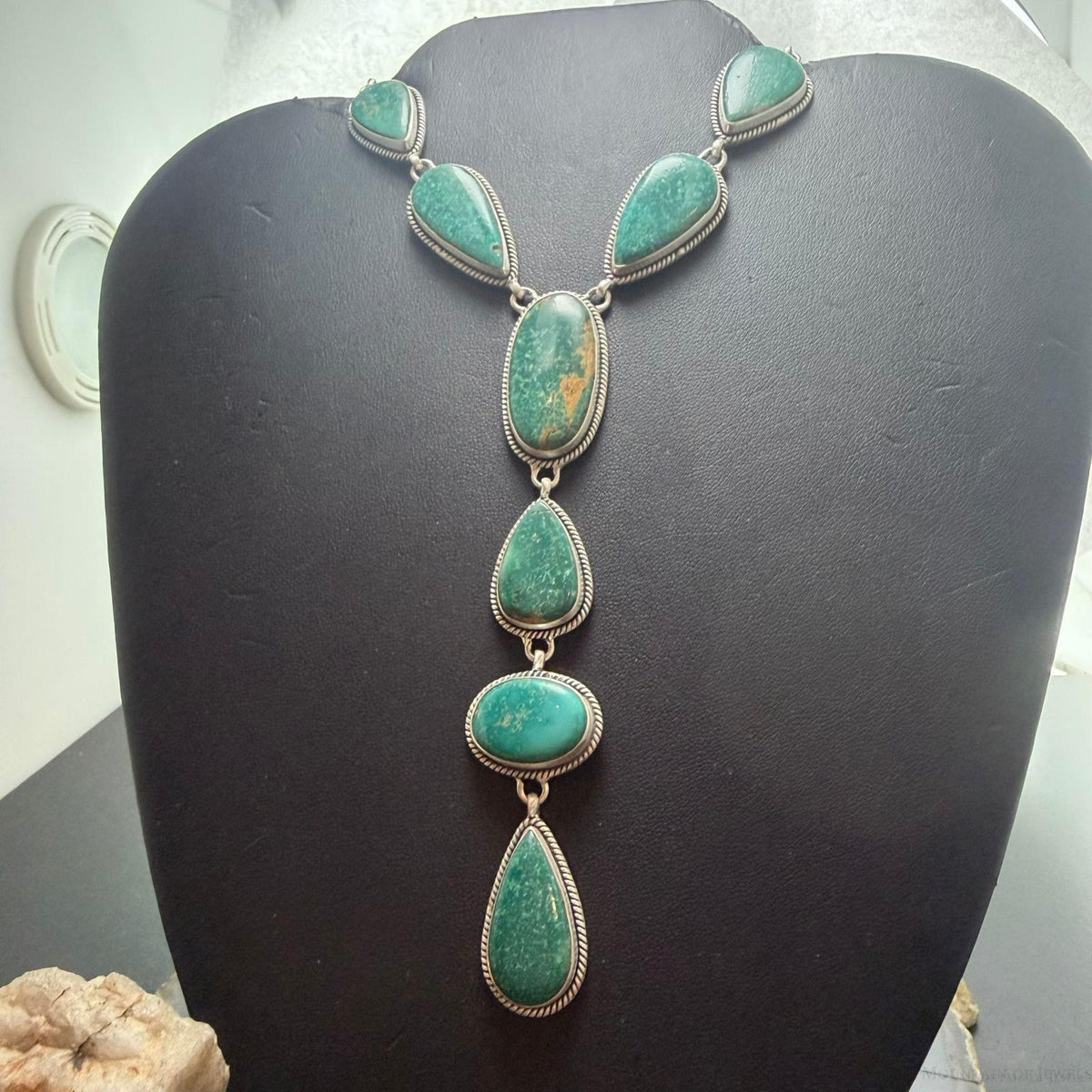Sterling Silver Southwestern Style White Water Turquoise Lariat 25" Necklace For Women